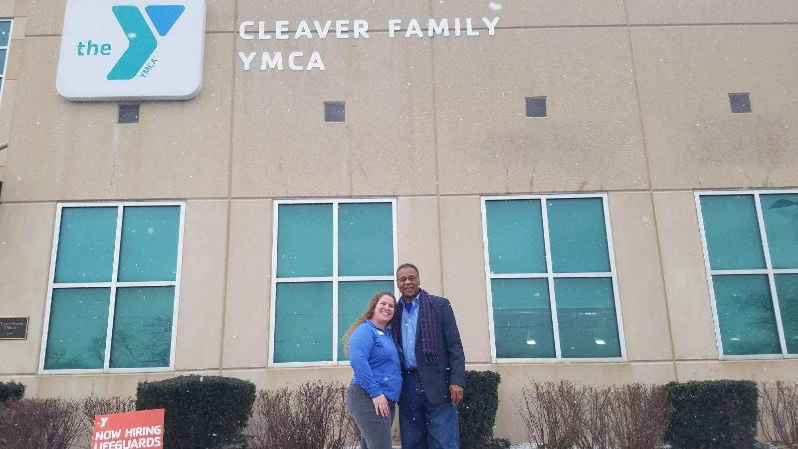 Congressman Cleaver & Andrea in front of Cleaver YMCA