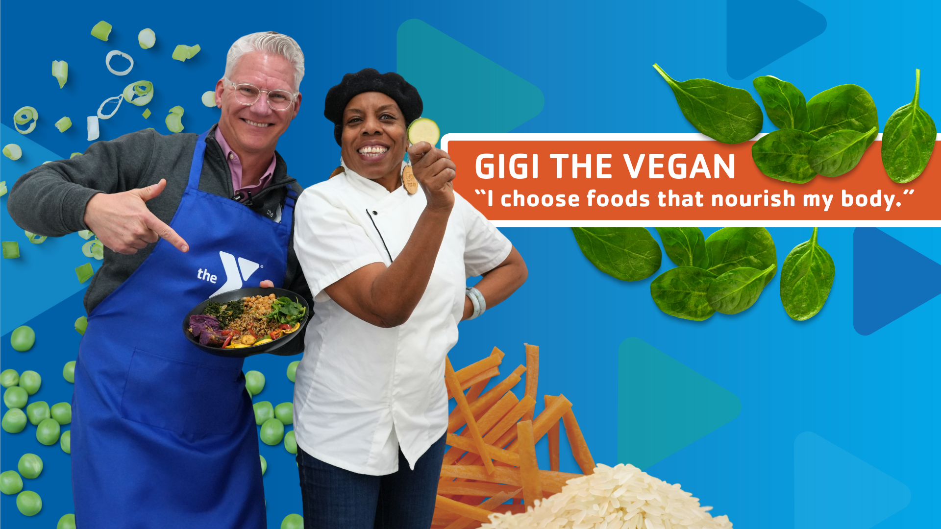 Photo of CEO Mark Hulet and podcast guest Gigi the Vegan. "I choose foods that nourish my body."
