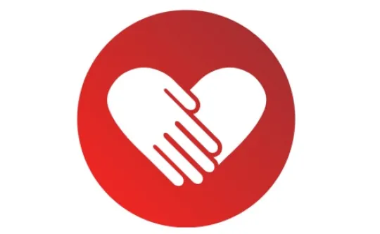Red circular icon of a hand forming half of a heart shape